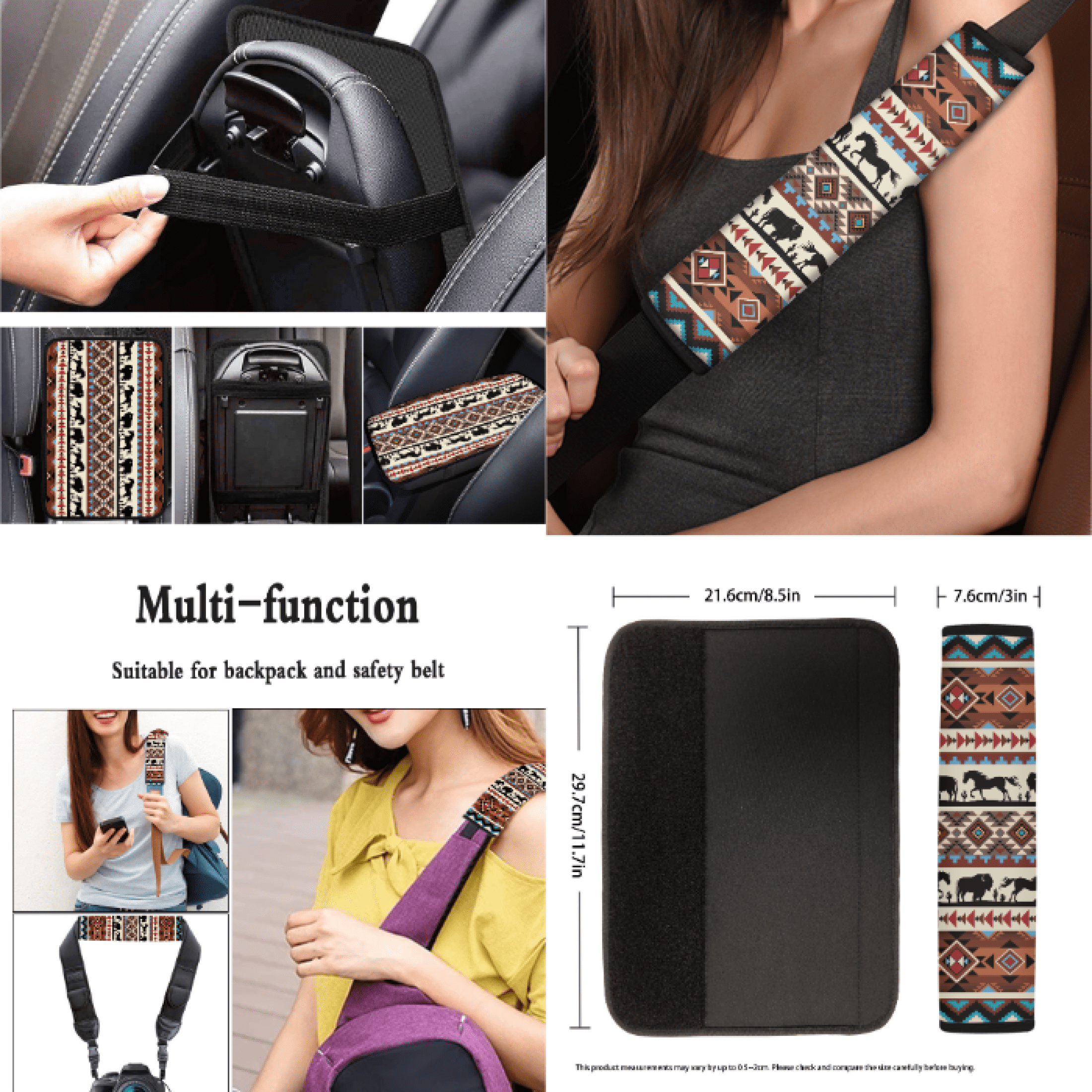 Binienty Car Accessories, with Steering Wheel Cover Keychain Key Chain Cup Holders Car Accessories Set, Bison Full Set Includes Seat Belt Cover Car Seat Cover Set