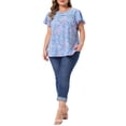 thumbnail image 2 of Agnes Orinda Women's Plus Size Floral Top Front Lace Hollow Crew Neck Short Sleeve Blouse Summer Casual Shirt 3X Blue, 2 of 6