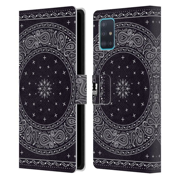 Head Case Designs Classic Paisley Bandana Round Black Leather Book Wallet Case Cover Compatible with Samsung Galaxy A51 (2019)