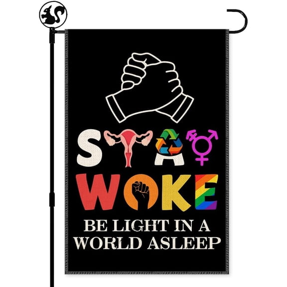 Stay Woke Be Light In A World Asleep Garden Flag, Double Sided Farmhouse Lawn Outdoor Decor Yard Flags Gifts, Civil Rights Pro Choice Lgbtq  Yard Flag, Trans Rights Diversity Inclusion Banner