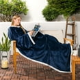 thumbnail image 6 of PAVILIA Sherpa Fleece Blanket with Sleeves Women Men Adult, Wearable Blanket Warm Soft Plush Thick, Snuggle Pocket Sleeved TV Throw Wrap, Cozy Christmas Gifts Ideas Mom Wife, Navy Blue, 6 of 9