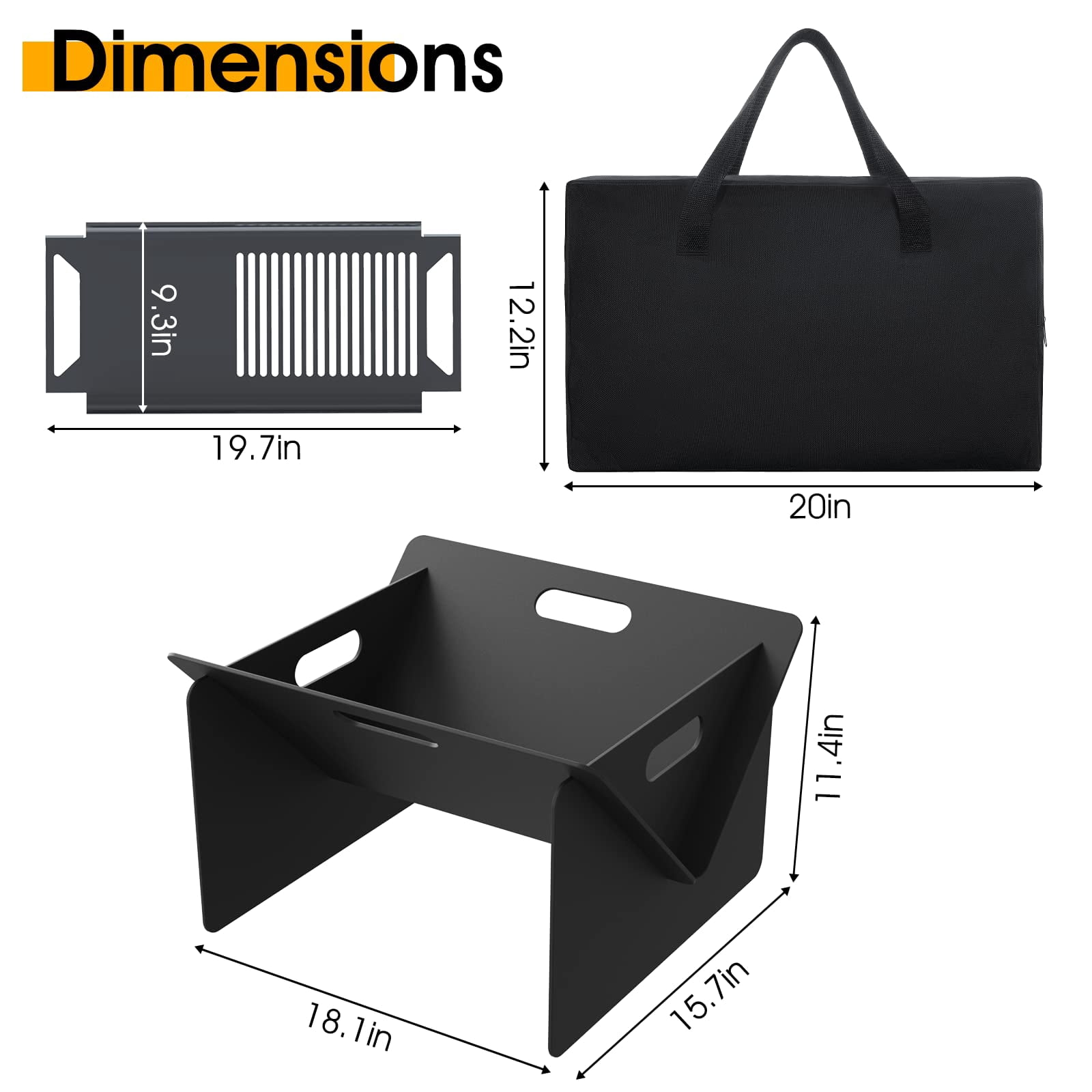 SKOK 18in BBQ Fire Pit for Outside 2 in 1 Portable Camping Fire Pit  with Detachable Tray Wood Burning Charcoal Grill with Carry Bag