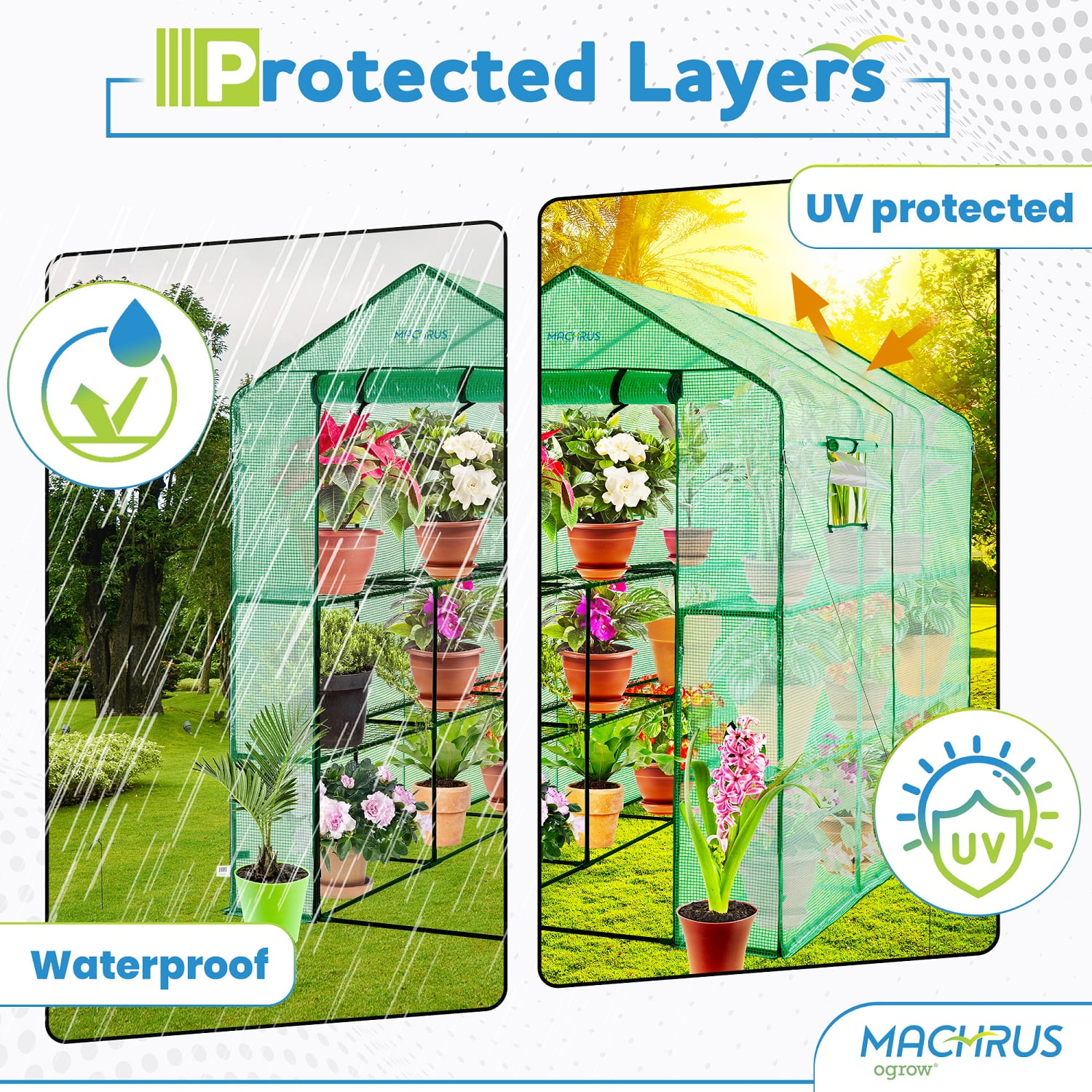 Machrus Ogrow Deluxe Walk-In Greenhouse with 2 Tiers and 12 Shelves - Greenhouse Plastic Cover for Indoor and Outdoor Use