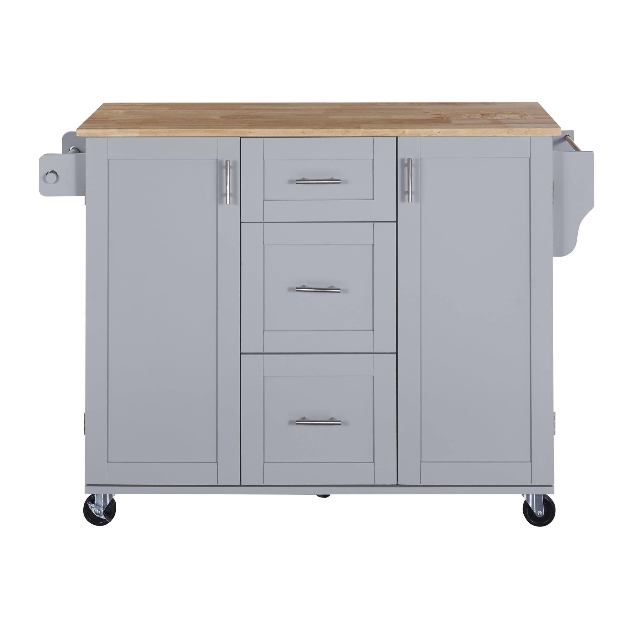 MAYEERTY Kitchen Island on 5 Wheels - Storage Cabinet & 3 Drawers for Dining Room, White