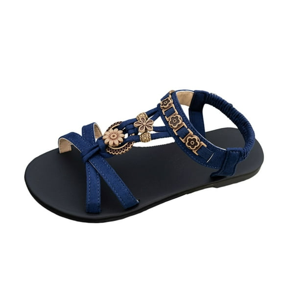 Women's Flower Beaded Flat Sandals Open Toe Slip-On Back Strap Sandals Womens Sandals Comfort Arch Support Sandals Summer Walking Shoes Casual Ankle Elastic Shoes
