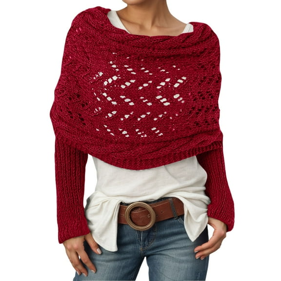 HNMKIU Women's Knitted Lacy Openwork Shawl Wrap Long Lightweight Stole Cover Up For Daily Casual Wear Z9091-Red,One Size