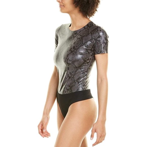 Commando Faux Leather Snake Animal Tee Thong Bodysuit Grey ( S )