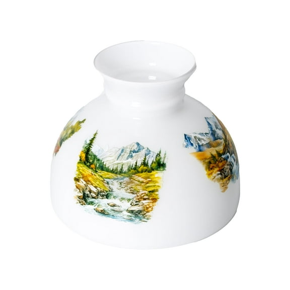 Aladdin Oil Lamp Glass Shade Fits 10 in Shade Ring Base, Diffuses, Softens and Disperses Light, White with Wild Mountain Stream