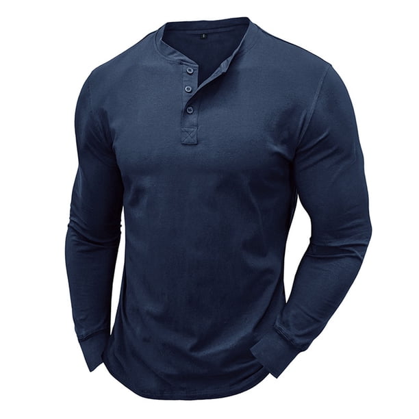 Blusas y camisas de manga larga y cuello redondo para hombre, blusa básica de color liso con cuello redondo y mangas largas.