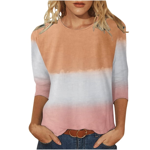 Camisas Para Mujer Camiseta Estampada de Moda Blusa de Manga 3/4 de Longitud Media Cuello Redondo Tops Casuales Odeerbi ODB123652
