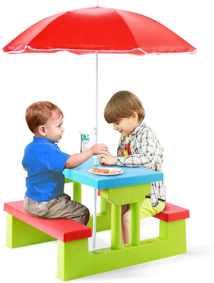 Infans 4 Seat Kids Picnic Table w/Umbrella Garden Yard Folding Children
