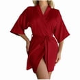 thumbnail image 4 of Sakmal Robes for Women Short Satin Kimono Loungewear for Women Soft Red Womens Robe M, 4 of 5