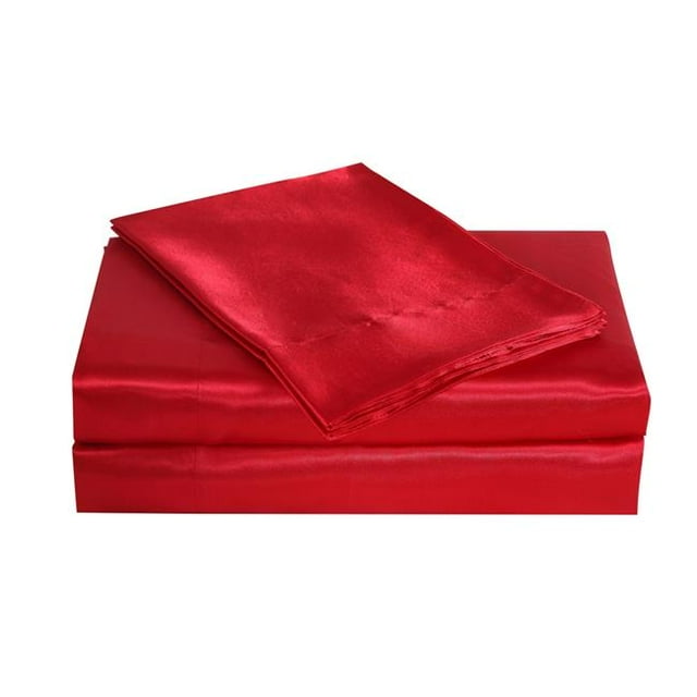 Bella & Whistles LEV652XXREDX03 Satin Charmeuse Sheet Set Red - Queen