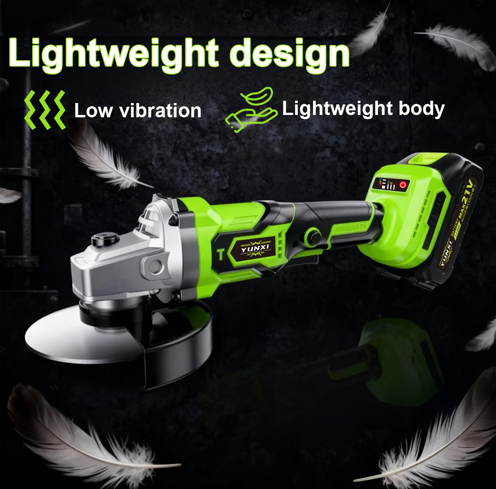 DGB Cordless Brushless Angle Grinder, Variable Speed Electric Grinder with Ergonomic Anti-Vibration Handle, Safety Guard, Rechargeable Tool for Cutting, Grinding & Metalworking Projects