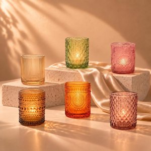 Fall Votive Candle Holders Set of 6 - 6 Colors 6 Patterns Tealight Holders