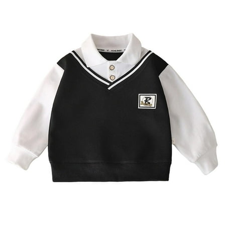 AHTJRT Kids Long Sleeve Shirt Casual Lightweight Lapel Button Top Tees Fake Two Pieces School College Uniforms Fashion Fall Spring Tops Black 3-4 Years