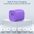 thumbnail image 3 of USB Charger Block, 2 Pack USB Wall Charger with 6FT Type C Charging Cable USB C Cable Phone Cables, Charging Block Phone Charger Android Charger, Fast Charging Type C Power Adapter USB Brick, Purple, 3 of 9