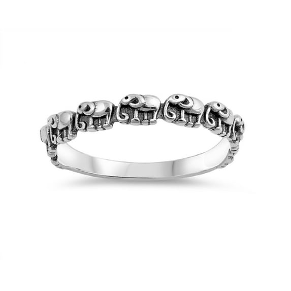 Oxidized Sterling Silver Family Of Elephants Band Ring