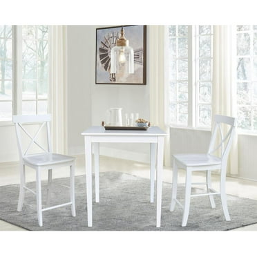 30" x 30" Solid Wood Counterheight Table with 2 X-Back Stools in White