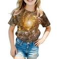thumbnail image 2 of Toddler T Shirts Girls 5t Galaxy Print Comfortable Short Sleeve T Shirt Crew Neck Glitter Shirts Girls Summer Tops T-Shirts E,120, 2 of 3