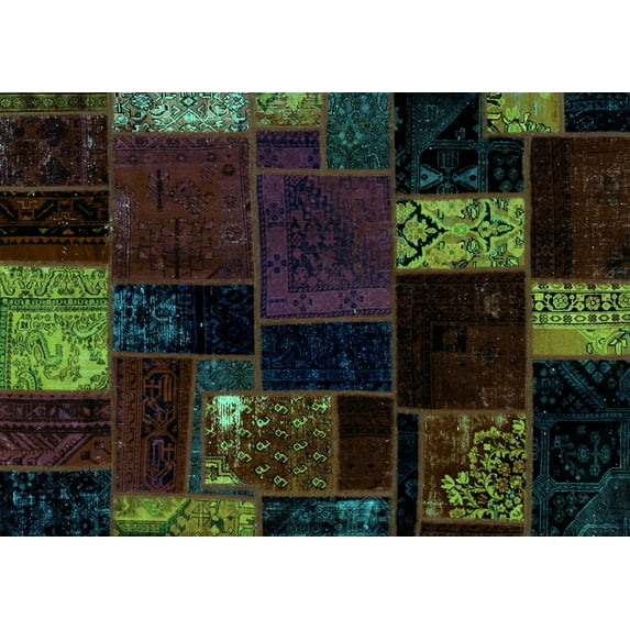 Ahgly Company Indoor Rectangle Patchwork Turquoise Blue Transitional Area Rugs, 8' x 12'
