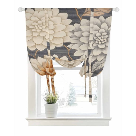 Burnt Orange Grey Flower Tie Up Curtains for Window, Thermal Insulated Balloon Shade Adjustable Rod Pocket Curtains Valance Panels for Kitchen Bathroom Cafe 46 x 63 Spring Floral Botanical