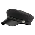 thumbnail image 2 of BLOCLOALO Cadet Army Cap Military Style Leather Brim Flat Top Cap for Unisex Basic Baseball Hat Black A, 2 of 3