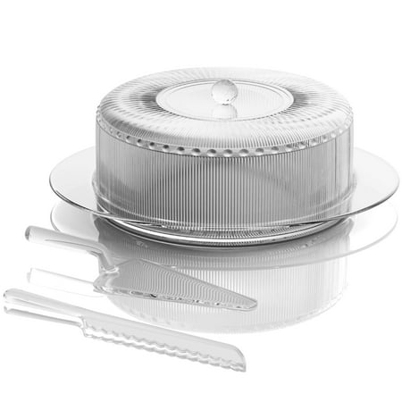 

Elle Décor Acrylic 4 Piece Clear Cake Serving Set - Cake Stand Dome Cover Cake Server and Knife