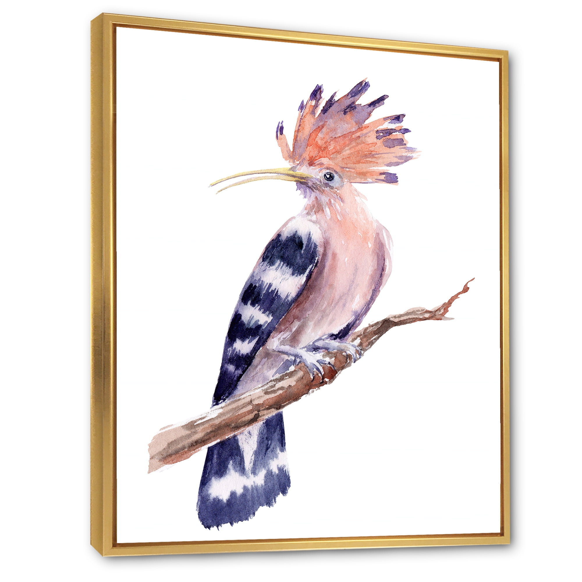 Designart 'Ancient Hoopoe Bird On A Branch' Traditional Framed Canvas Wall Art Print