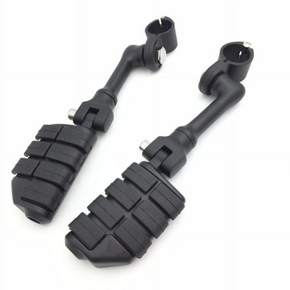 HTT-MOTOR Black Large Footpegs Long Angled Adjustable Mounting Kit For Honda GoldWing VTX1300 Shadow Valkyrie Triumph Road Glide Ultra FLTRU with 1-1/2 inch (1.5") Front Engine Guard Frame Tube