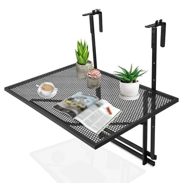 Outdoor Folding Hanging Table, 5 Height Adjustable, Foldable Space Saving Railing Serving Table, Width from 1.5 inch to 4 inches, Suitable for Patio, Balcony and Deck