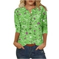 thumbnail image 2 of ALLLIST Women Tops Floral 3/4 Sleeve Green Notch Neck Printed T-Shirts Button Loose Women Blouses, 2 of 5