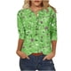 thumbnail image 1 of 3/4 Manga Superior Impresa Botón Suelto Cuello Redondo Camiseta, Tops Sueltos para las Mujeres, 1 of 5