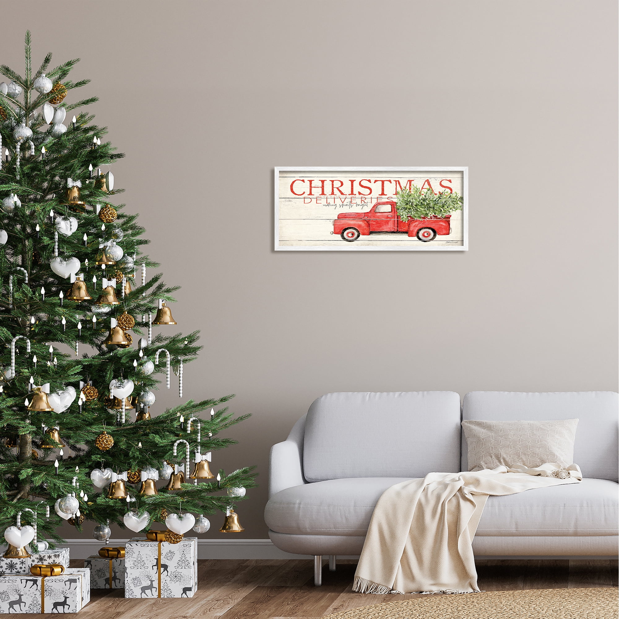 Stupell Industries Christmas Deliveries Red Truck Holiday Painting White Framed Art Print Wall Art