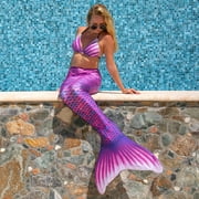 Fin Fun Mermaidens - Mermaid Swimming Tail with Monofin for Kids, Kids 8 Size, Asian Magenta, 2 Pcs