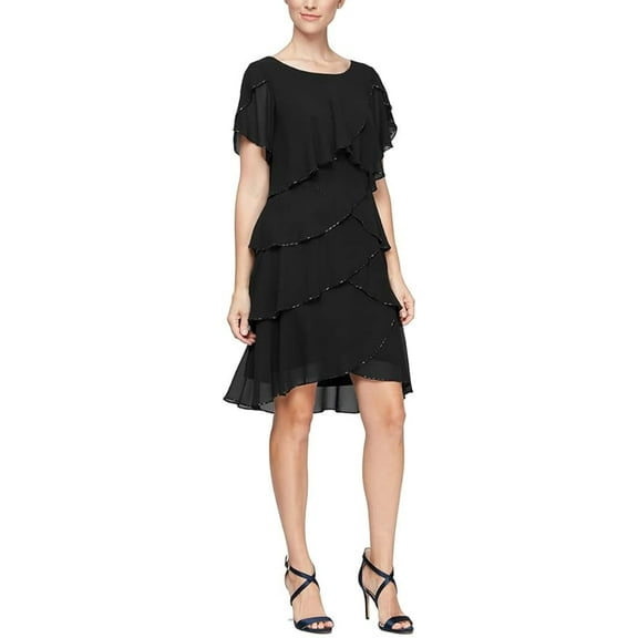 S.L. Fashions Short Sleeve Tiered Chiffon Cocktail Dress, Women's