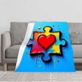 thumbnail image 1 of Vibrant Colorful Puzzle Piece Flannel Blanket - Soft Cozy Warm for Sofa Travel Bed & Chair - Artistic Gradient Design, 1 of 5