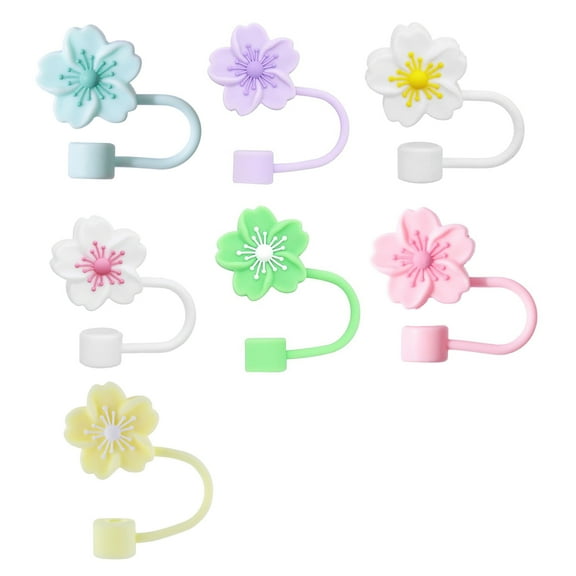 Sylvtty 7Pcs Flower Shape Straw Cap Leak-Proof Dustproof 10mm Straw Cover Reusable Drinking Straw Accessories Kids Party Favors