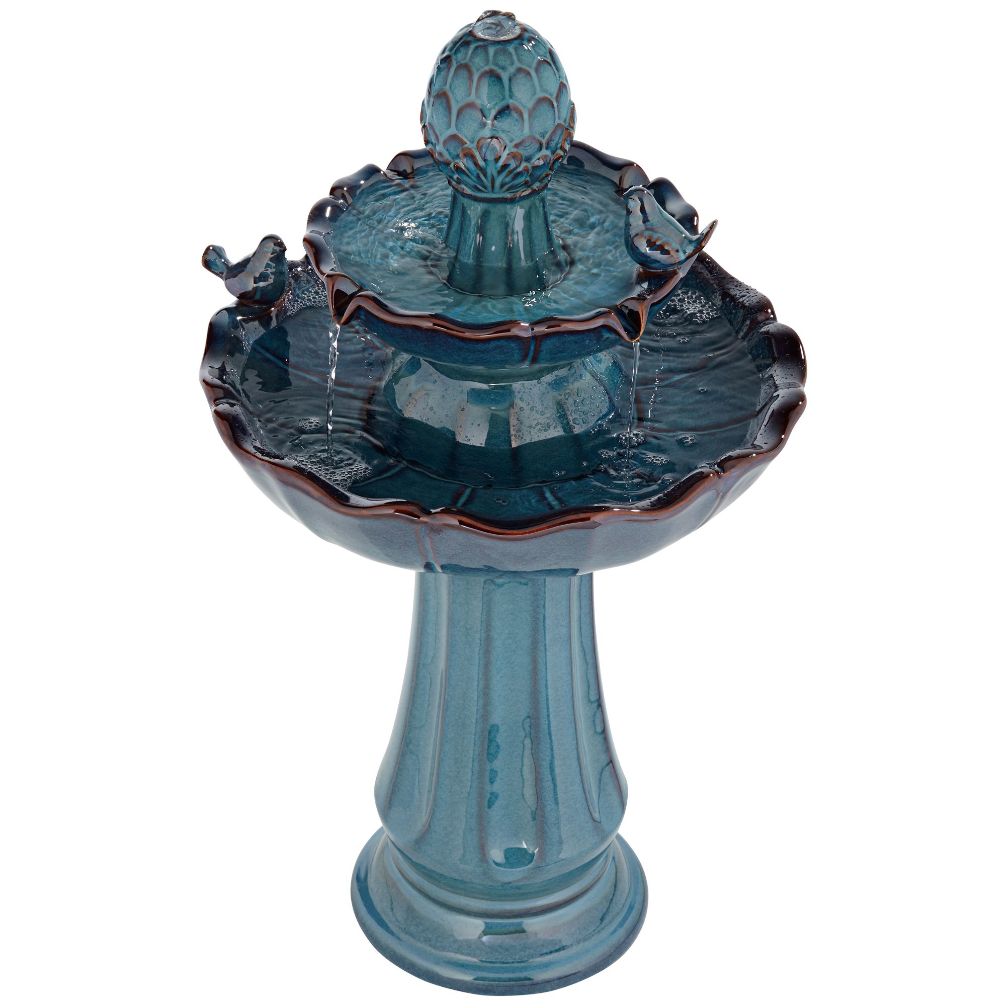 Bathing Bird 28 1/4" High Large Asian Outdoor Decor Turquoise Ceramic Floor Fountain 2-Tier Outside Garden Patio
