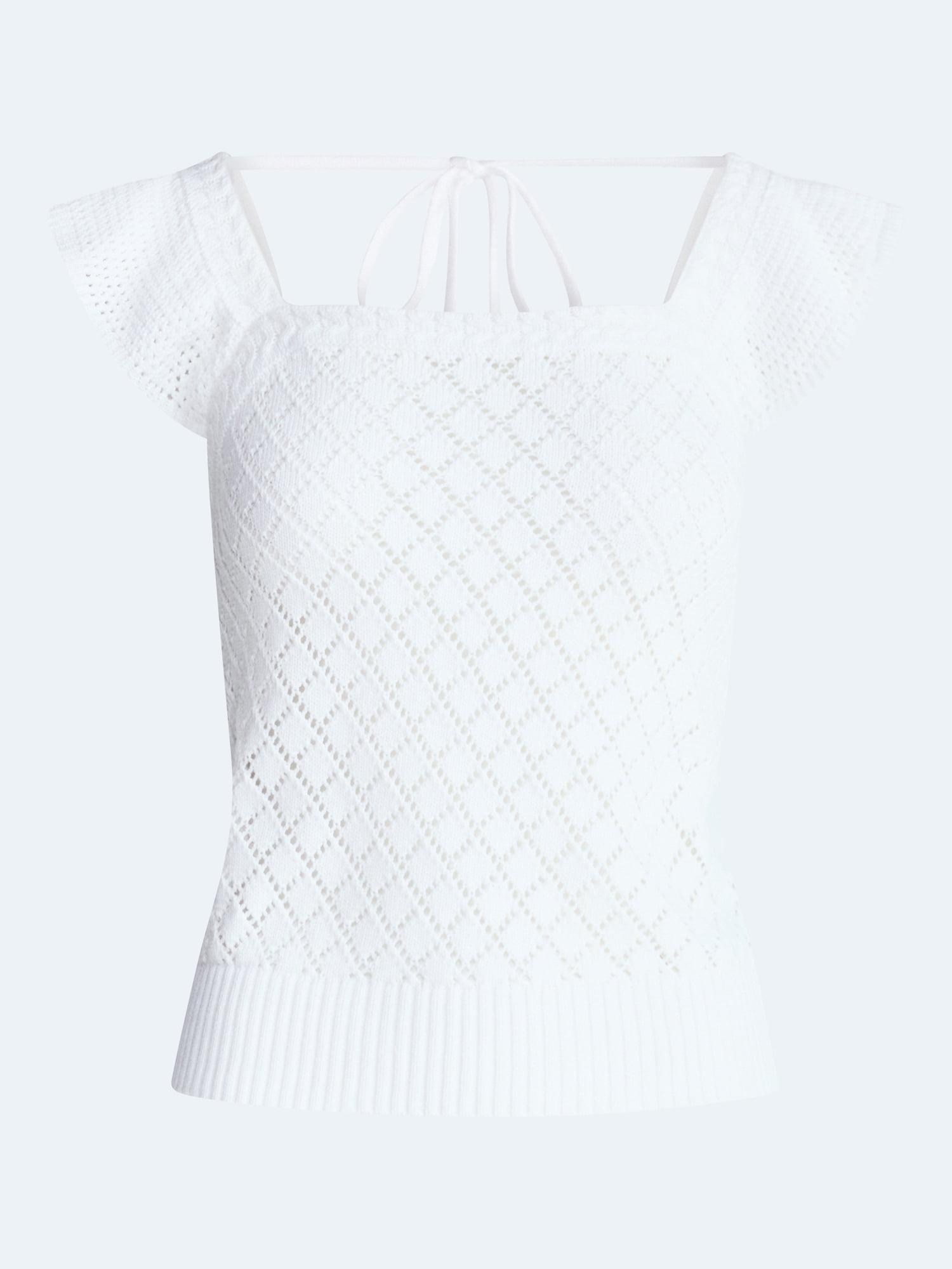Free Assembly Women's and Women's Plus Square Neck Cotton Sweater with Flutter Sleeves, Sizes XS-4X