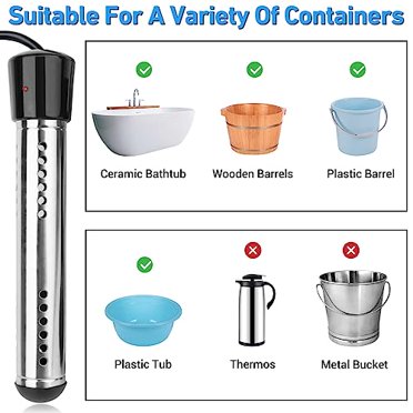 Immersion Water Heater 2000W - Portable Bucket Heater With LCD Thermometer