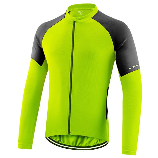 Men's Basic Riding Jerseys Full Zipper Long Sleeves Bike Shirt with Reflective Strips Lightweight Breathable Biking Jersey for Men