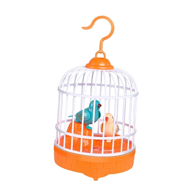 Juguete de pájaro cantor de simulación, jaula de pájaros, sonido realista, pájaro eléctrico creativo. Naranja
