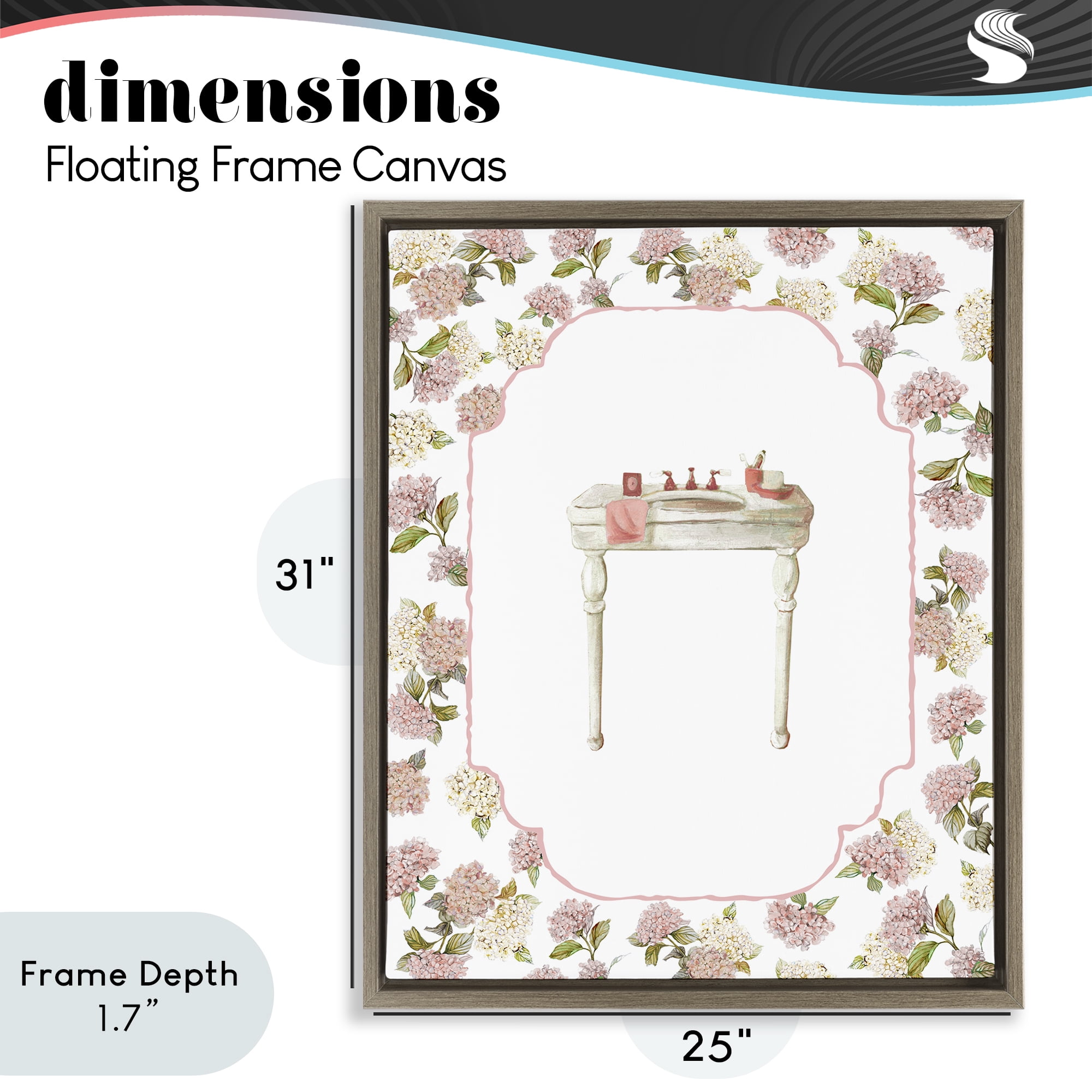 Stupell Industries Elegant Hydrangeas Vanity Brown Framed Floater Canvas Wall Art, design by Carol Robinson