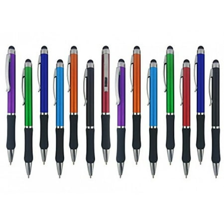 Stylus Pens - 2 in 1 Touch Screen & Writing Pen, Sensitive Stylus Tip - For Your iPad, iPhone, Kindle, Nook, Samsung Galaxy & More - Assorted Colors, 14