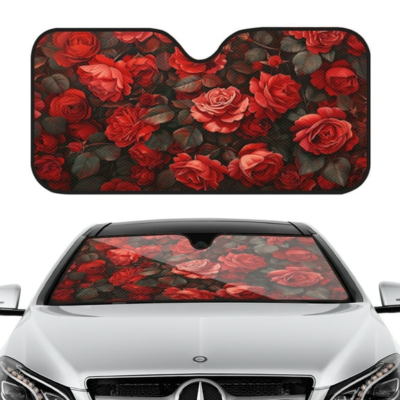 Front Windshield Sun Shade for Car & SUV, 51x28in UV Blocker, Foldable Sun Visor Protector for Hot Weather-Wall Of Red Roses