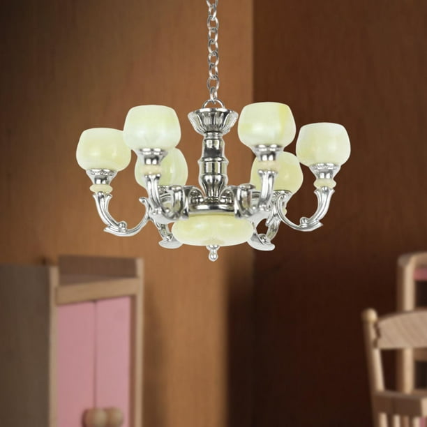 Lámpara colgante de 6 brazos para casa de muñecas, modelo de Micro adornos de paisaje, accesorios de muñeca para el hogar, accesorios de iluminación p Argén CUTICAT Candelabro de casa de muñecas