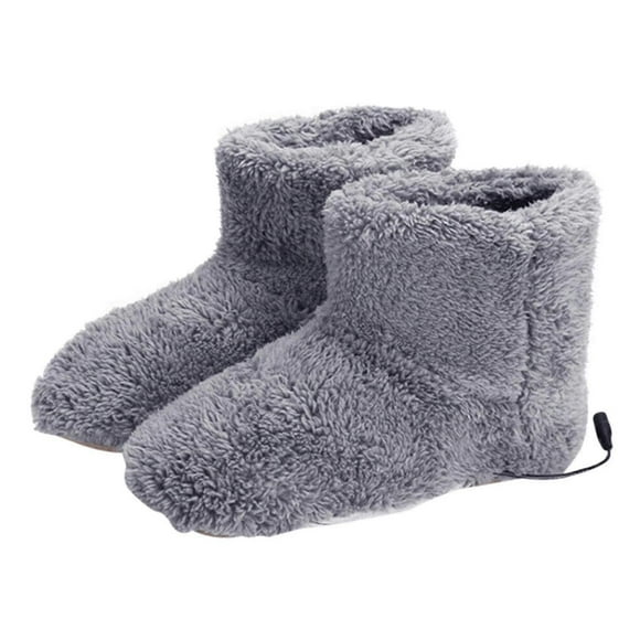 (Gray)Usb Foot Warmer Shoes Plush Warm Electric Slipper Feet Heat Washable Men/women