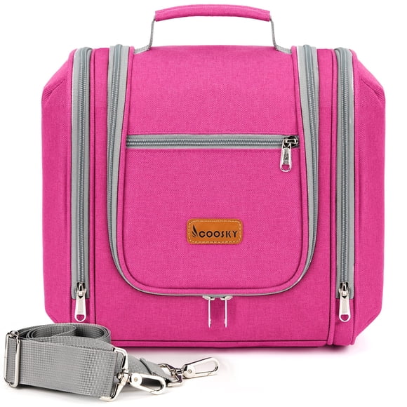 Neceser de viaje COOSKY para colgar con 6 compartimentos, color rojo rosa