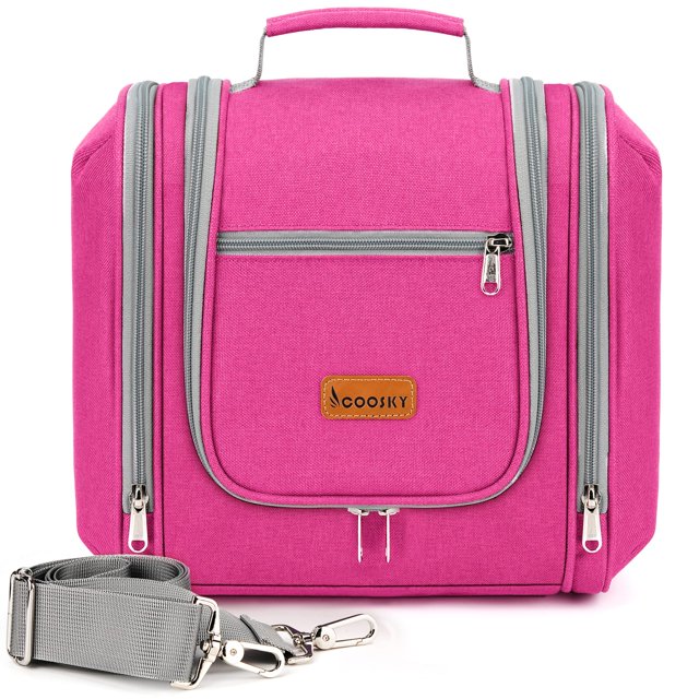 Neceser de viaje COOSKY para colgar con 6 compartimentos, color rojo rosa